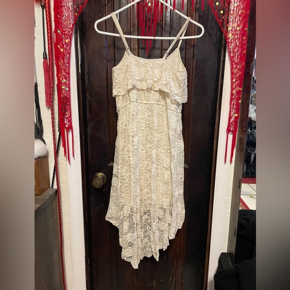 M AUW Lace cream midi high low tank dress elastic waist (missing belt) - Picture 5 of 8